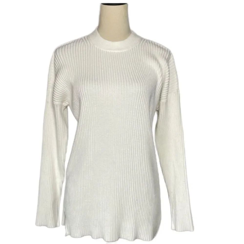 Abercrombie & Fitch White Ribbed Mock Neck Knit Sweater (Size: XS)